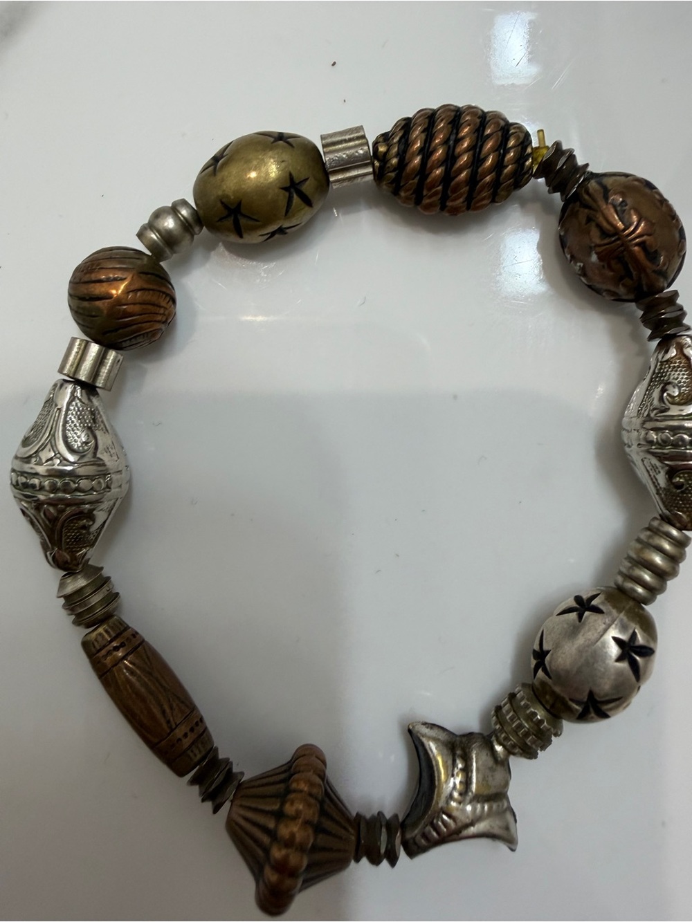 Handcrafted Mixed Metal Brown and Silver Beaded Bracelet